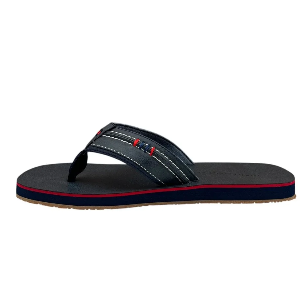 Tommy Hilfiger Mens Destino Thong Sandal Size 11 Dark Blue Faux Leather Flexible